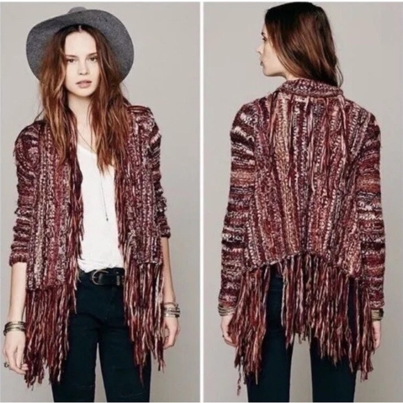 Free People Birkenstock Fringe Knit Alpaca and Wool Drape Cardigan M Boho Indie‎ - Picture 2 of 8